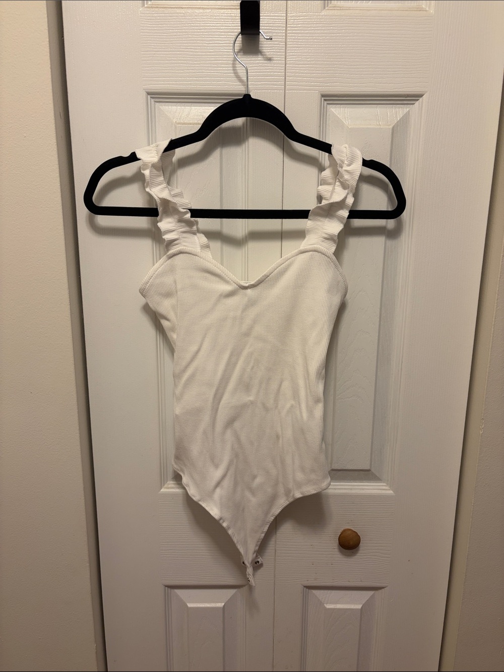 White One-Piece Bodysuit with Ruffled Straps